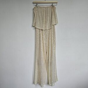 Sage Ivory Iridescent Sequin Strapless Wide Leg Jumpsuit Small